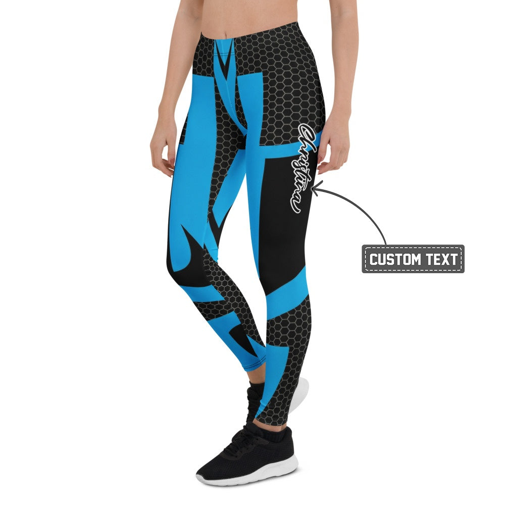 Personalisierte Sportleggings Damen Blau Schwarz Wabenmuster Fitness Leggings Abstraktes Design Yoga Tights G871 - XL