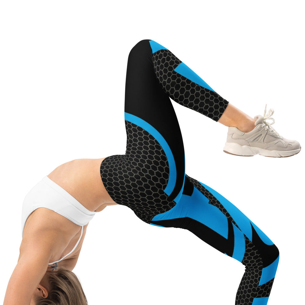 Personalisierte Sportleggings Damen Blau Schwarz Wabenmuster Fitness Leggings Abstraktes Design Yoga Tights G871