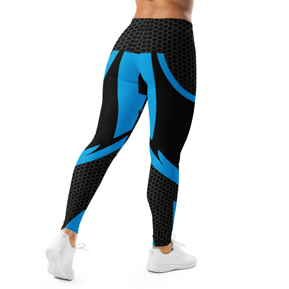 Personalisierte Sportleggings Damen Blau Schwarz Wabenmuster Fitness Leggings Abstraktes Design Yoga Tights G871