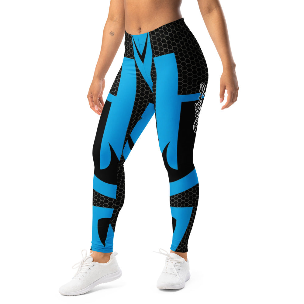 Personalisierte Sportleggings Damen Blau Schwarz Wabenmuster Fitness Leggings Abstraktes Design Yoga Tights G871