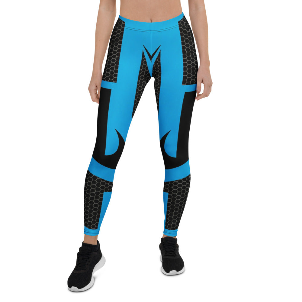 Personalisierte Sportleggings Damen Blau Schwarz Geometrisches Wabenmuster Design Fitness Leggings Yoga Hose Z494