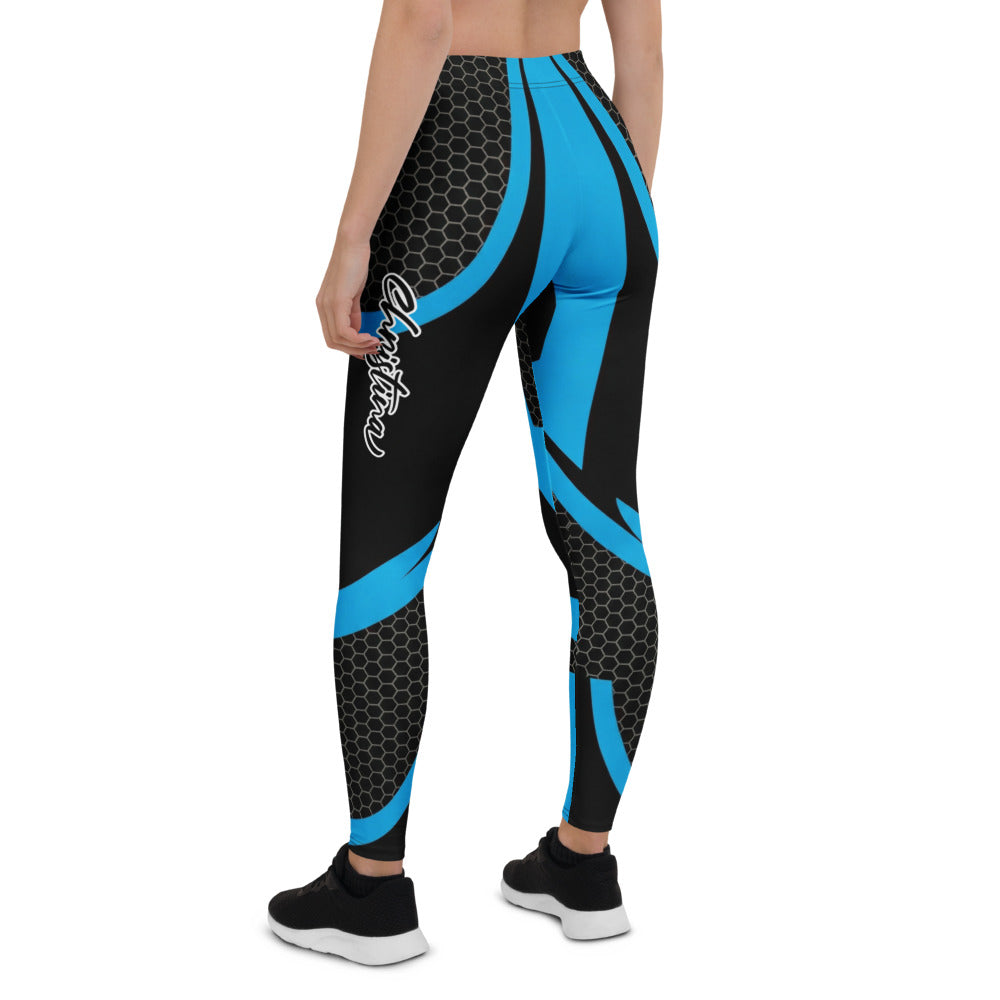 Personalisierte Sportleggings Damen Blau Schwarz Geometrisches Wabenmuster Design Fitness Leggings Yoga Hose Z494