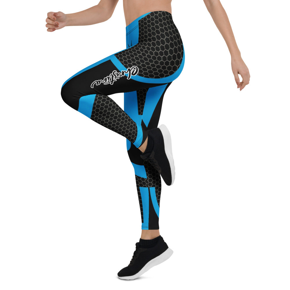 Personalisierte Sportleggings Damen Blau Schwarz Geometrisches Wabenmuster Design Fitness Leggings Yoga Hose Z494