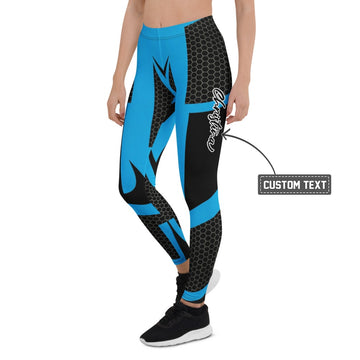 Personalisierte Sportleggings Damen Blau Schwarz Geometrisches Wabenmuster Design Fitness Leggings Yoga Hose Z494 - XL