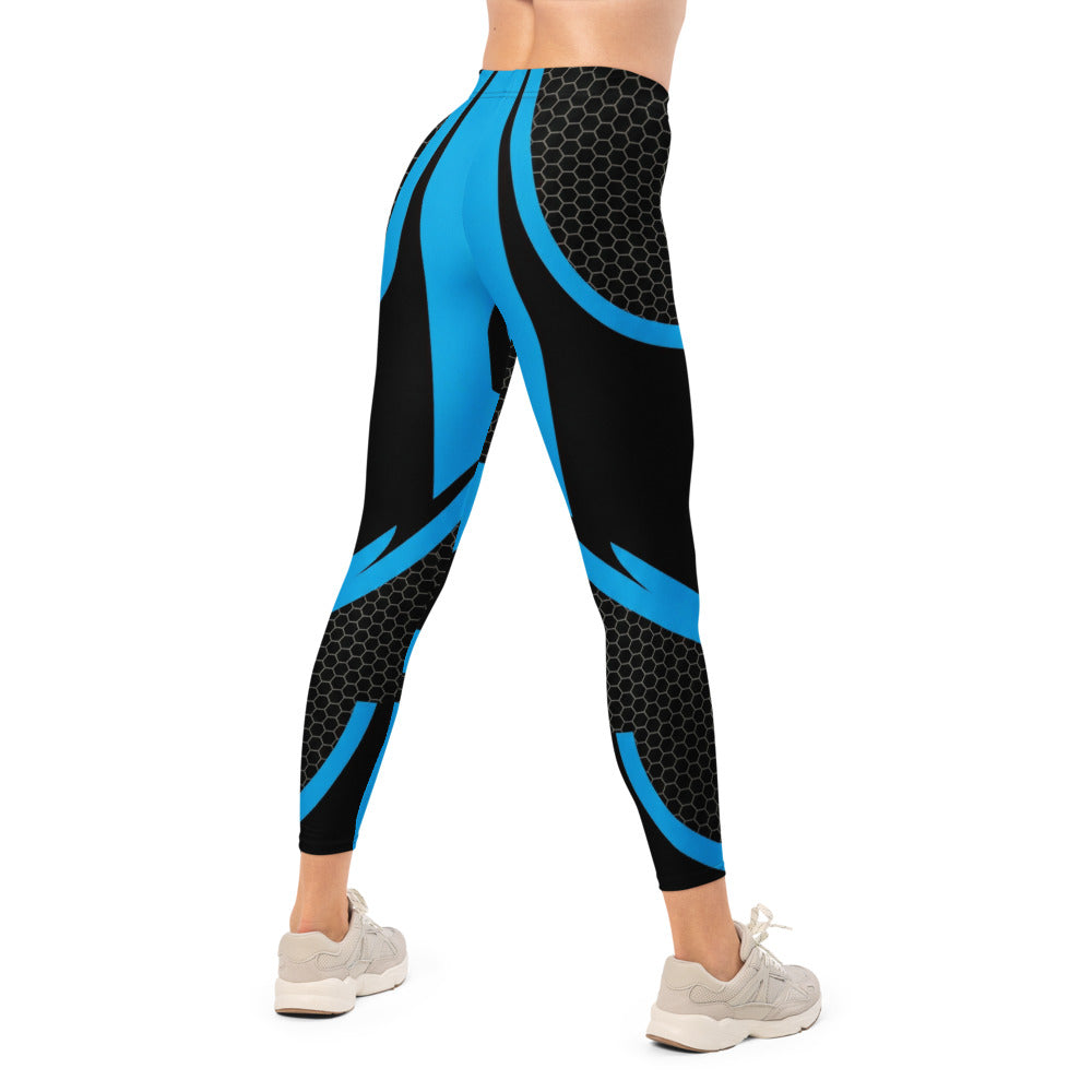 Personalisierte Sportleggings Damen Blau Schwarz Geometrisches Wabenmuster Design Fitness Leggings Yoga Hose Z494