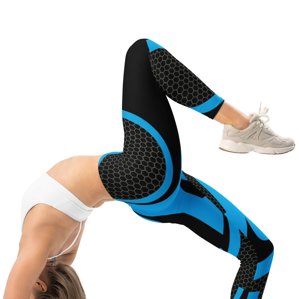 Personalisierte Sportleggings Damen Blau Schwarz Geometrisches Wabenmuster Design Fitness Leggings Yoga Hose Z494