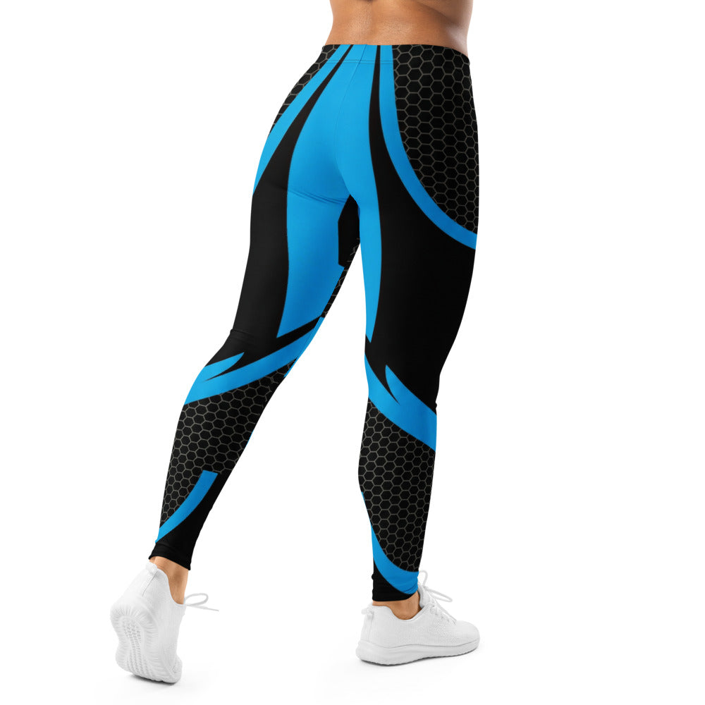 Personalisierte Sportleggings Damen Blau Schwarz Geometrisches Wabenmuster Design Fitness Leggings Yoga Hose Z494