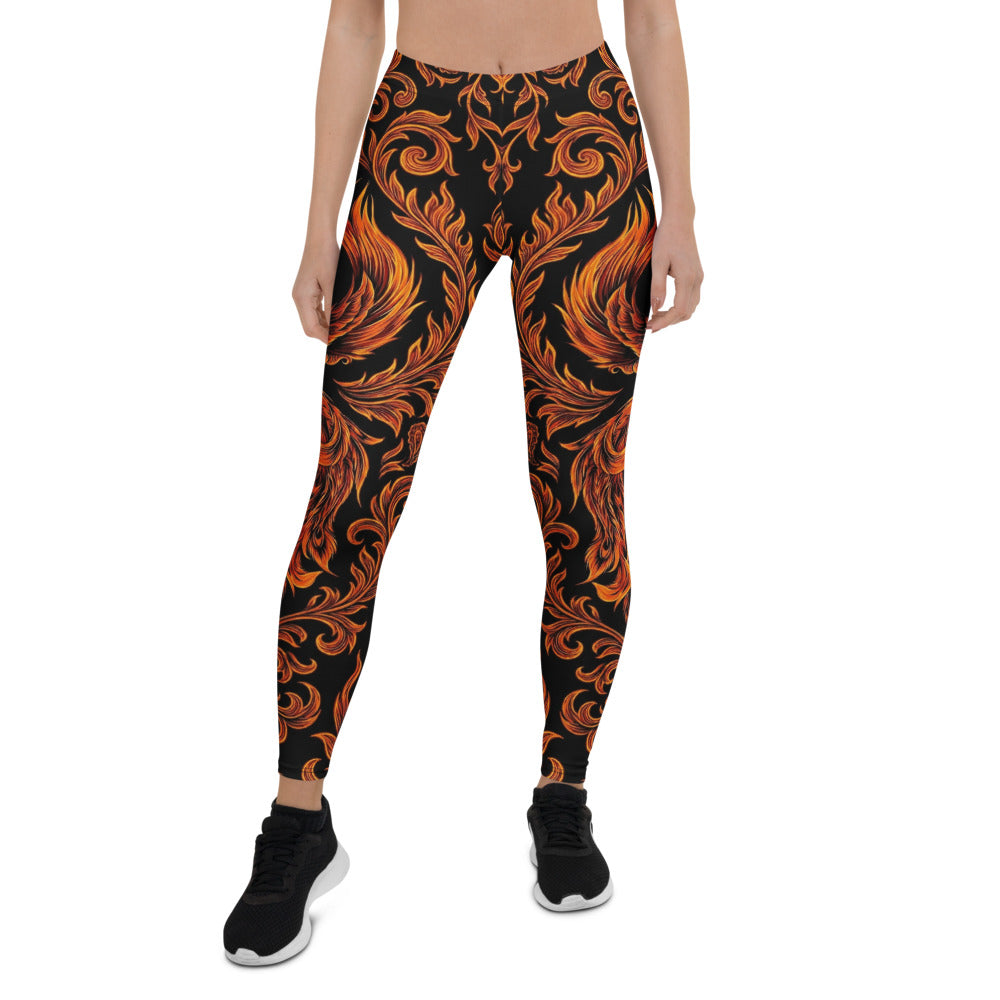Personalisierte Damen Sportleggings Feuer Design Schwarz Orange Ornament Fitness Leggings Z094