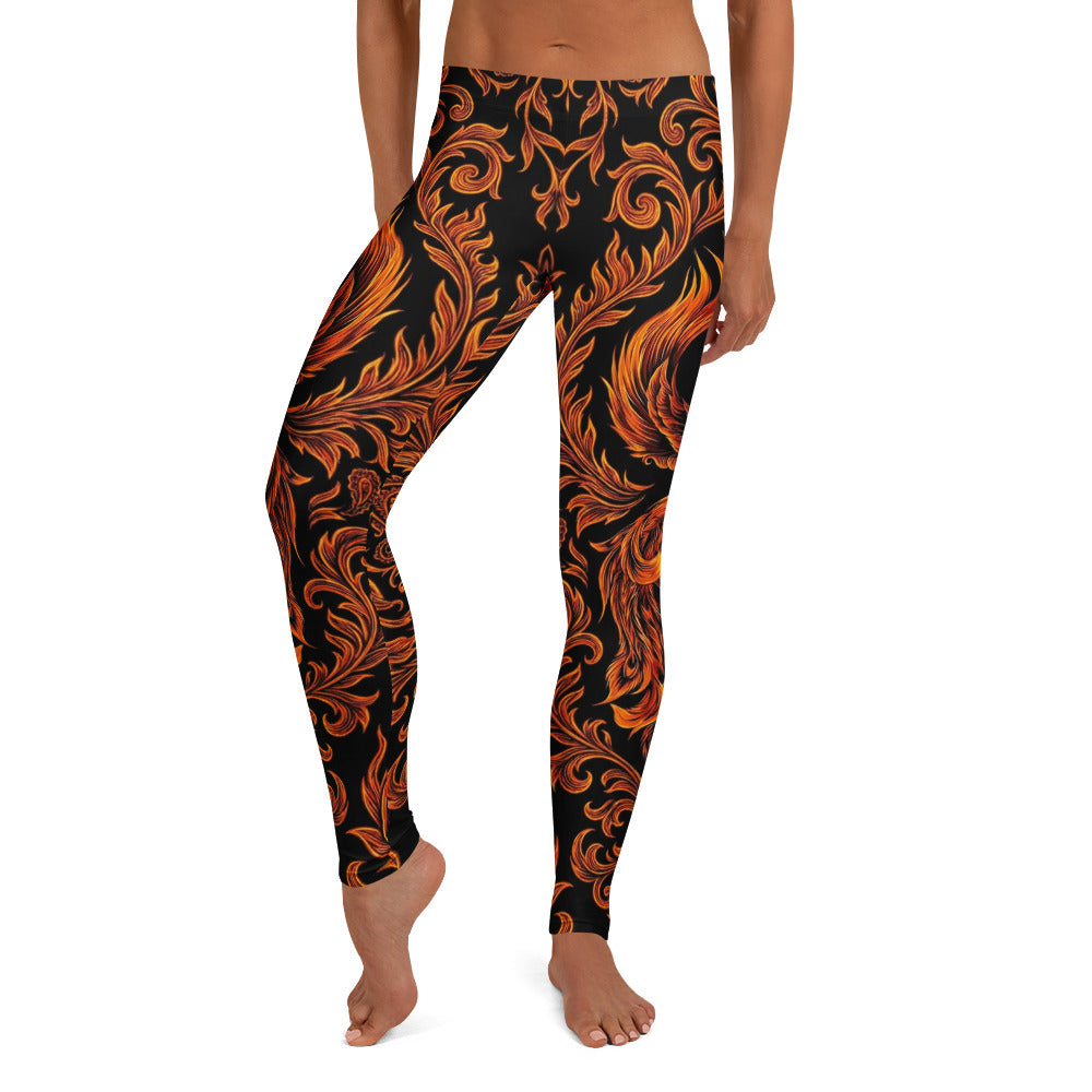 Personalisierte Damen Sportleggings Feuer Design Schwarz Orange Ornament Fitness Leggings Z094