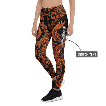 Personalisierte Damen Sportleggings Feuer Design Schwarz Orange Ornament Fitness Leggings Z094 - XL