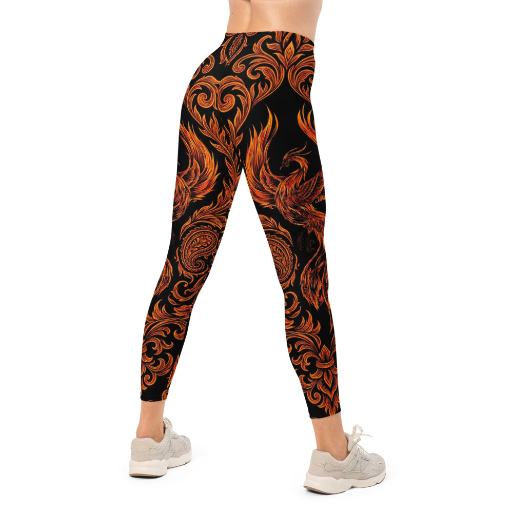 Personalisierte Damen Sportleggings Feuer Design Schwarz Orange Ornament Fitness Leggings Z094