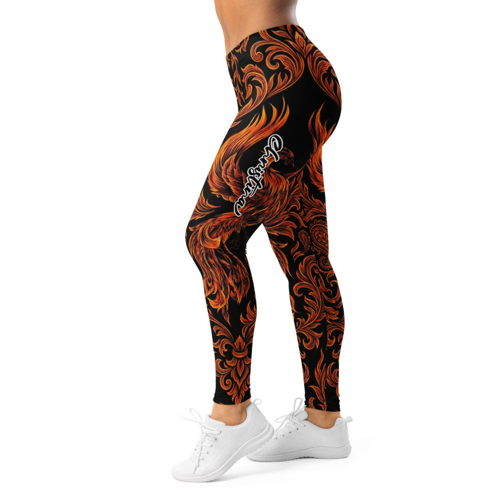 Personalisierte Damen Sportleggings Feuer Design Schwarz Orange Ornament Fitness Leggings Z094