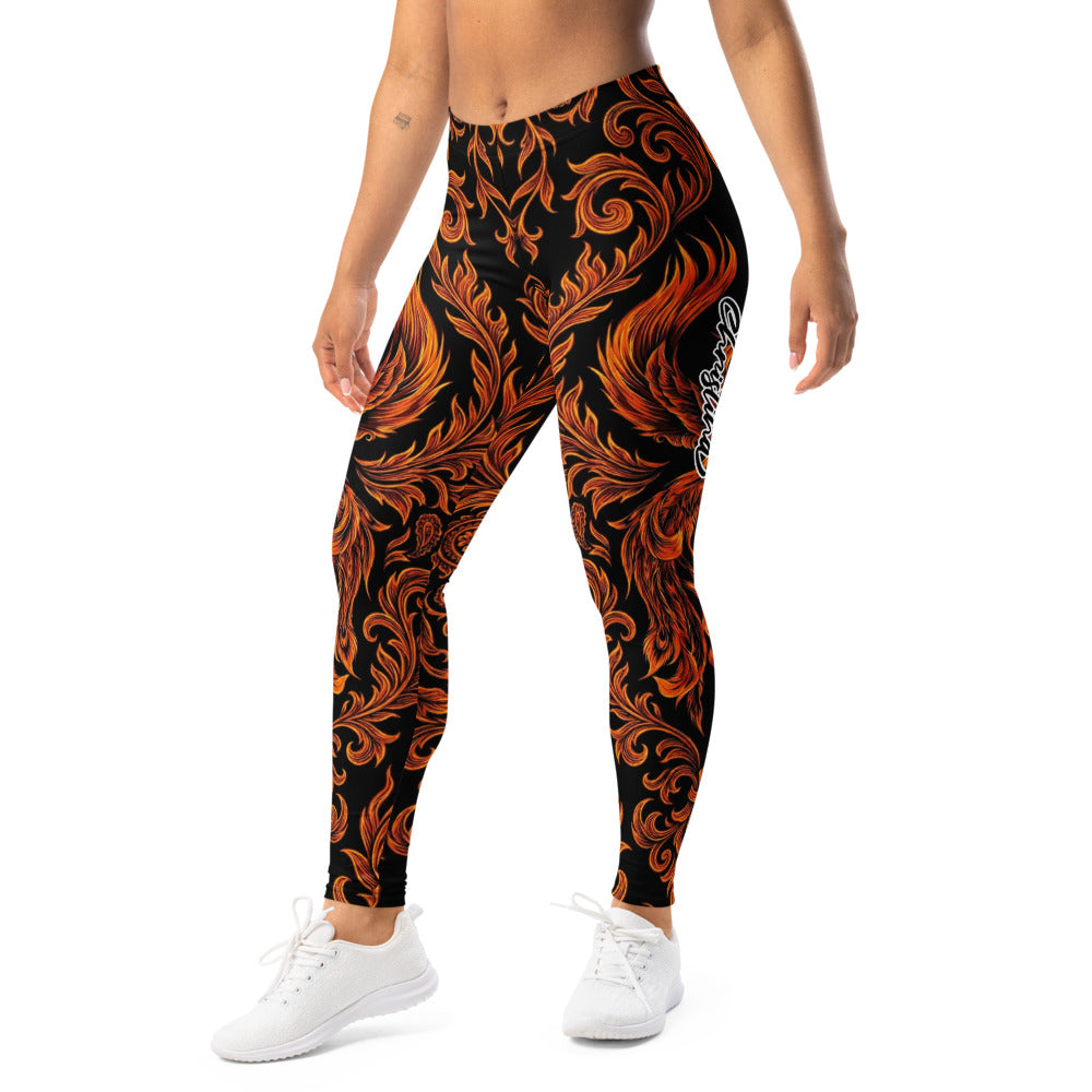 Personalisierte Damen Sportleggings Feuer Design Schwarz Orange Ornament Fitness Leggings Z094