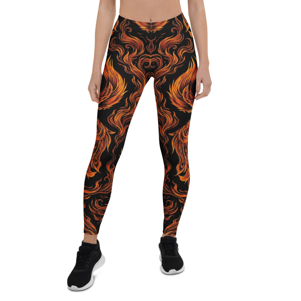 Personalisierte Damen Sportleggings Flammen Design Schwarz Orange Fitness Leggings Yoga Hose U584