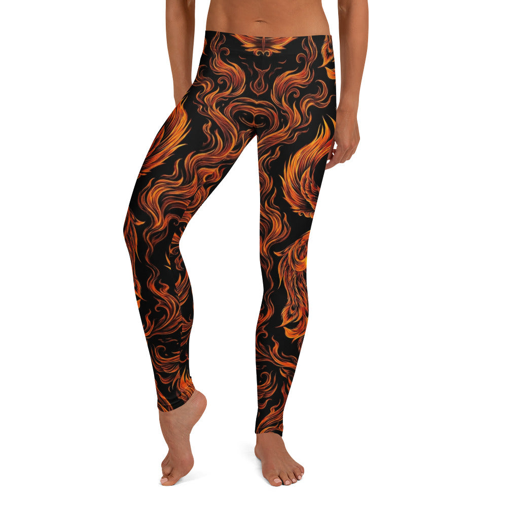 Personalisierte Damen Sportleggings Flammen Design Schwarz Orange Fitness Leggings Yoga Hose U584