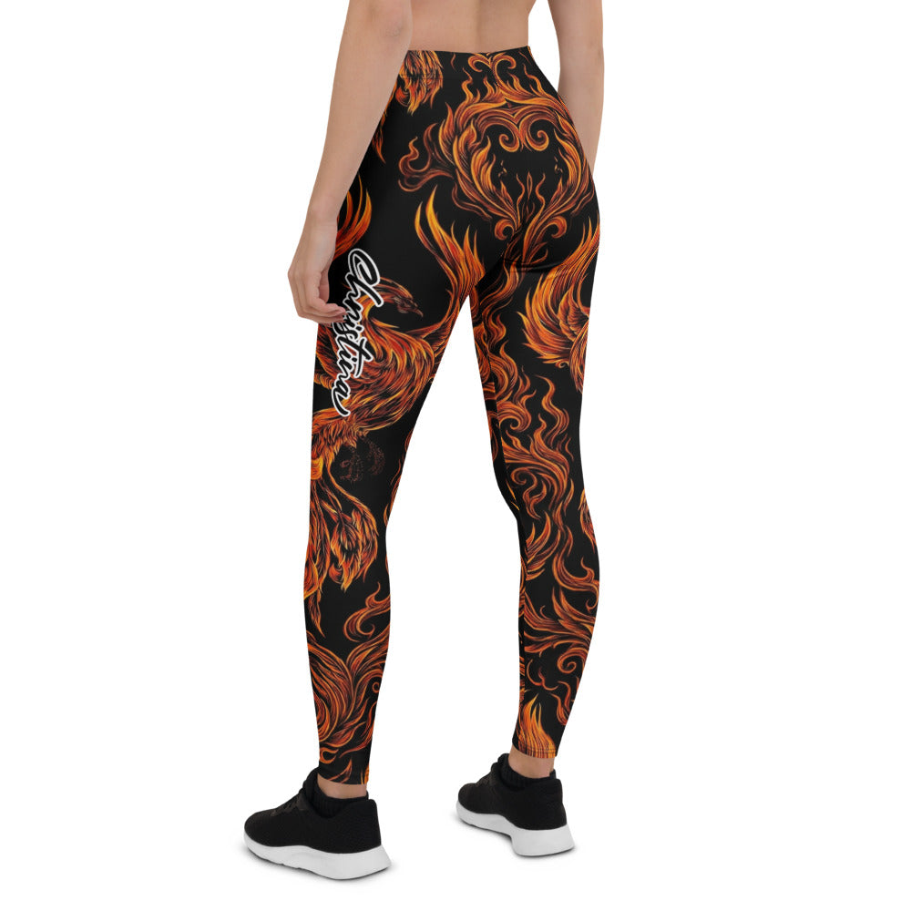 Personalisierte Damen Sportleggings Flammen Design Schwarz Orange Fitness Leggings Yoga Hose U584