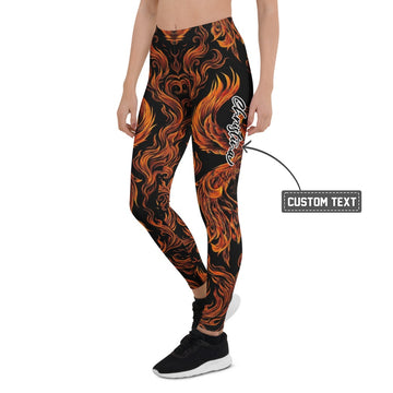Personalisierte Damen Sportleggings Flammen Design Schwarz Orange Fitness Leggings Yoga Hose U584 - XL