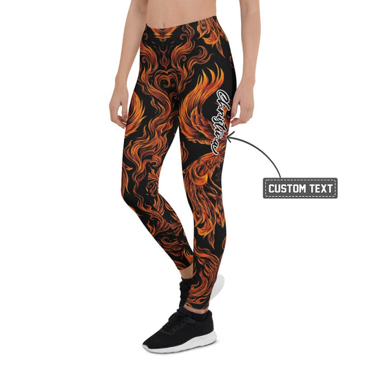 Personalisierte Damen Sportleggings Flammen Design Schwarz Orange Fitness Leggings Yoga Hose U584 - XL