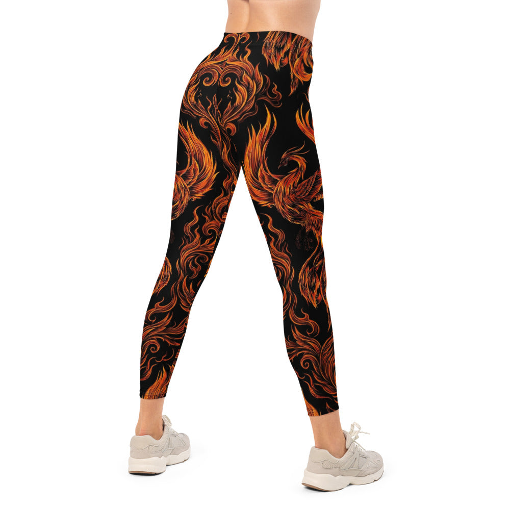 Personalisierte Damen Sportleggings Flammen Design Schwarz Orange Fitness Leggings Yoga Hose U584