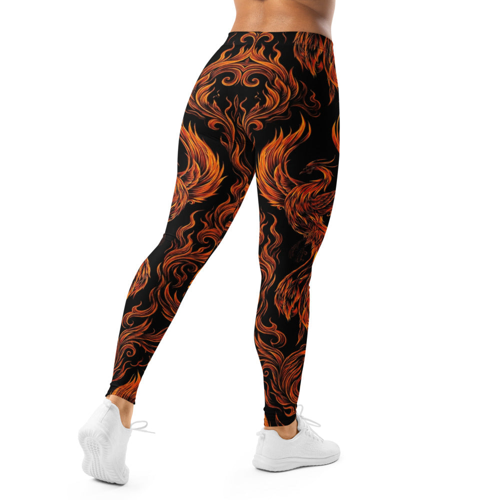 Personalisierte Damen Sportleggings Flammen Design Schwarz Orange Fitness Leggings Yoga Hose U584