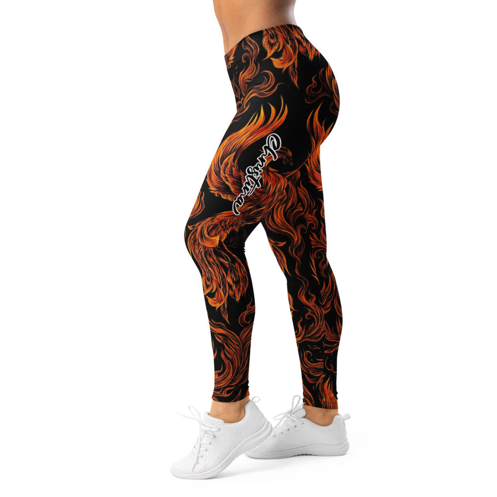 Personalisierte Damen Sportleggings Flammen Design Schwarz Orange Fitness Leggings Yoga Hose U584