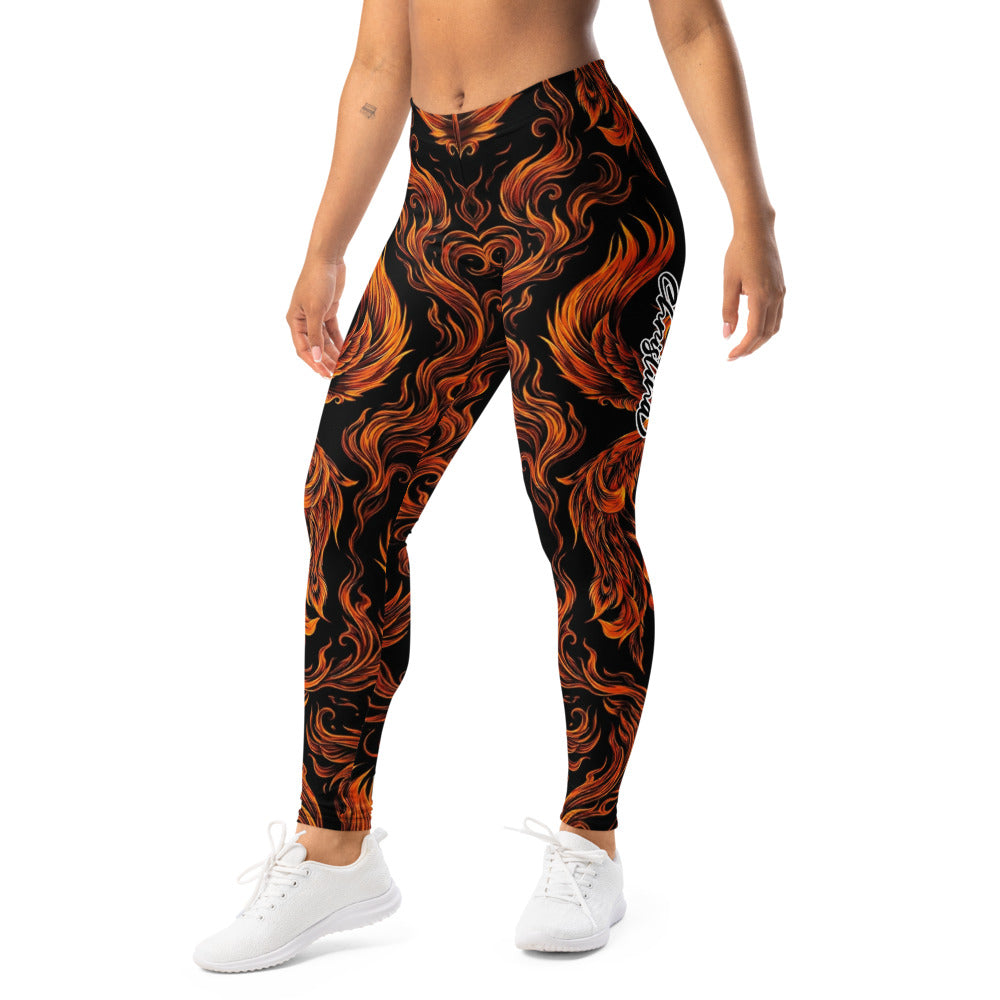 Personalisierte Damen Sportleggings Flammen Design Schwarz Orange Fitness Leggings Yoga Hose U584