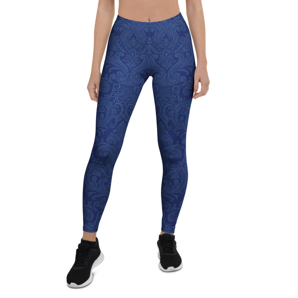 Personalisierte Damen Sportleggings Dunkelblau Ornament Muster Fitness Yoga Hose W891