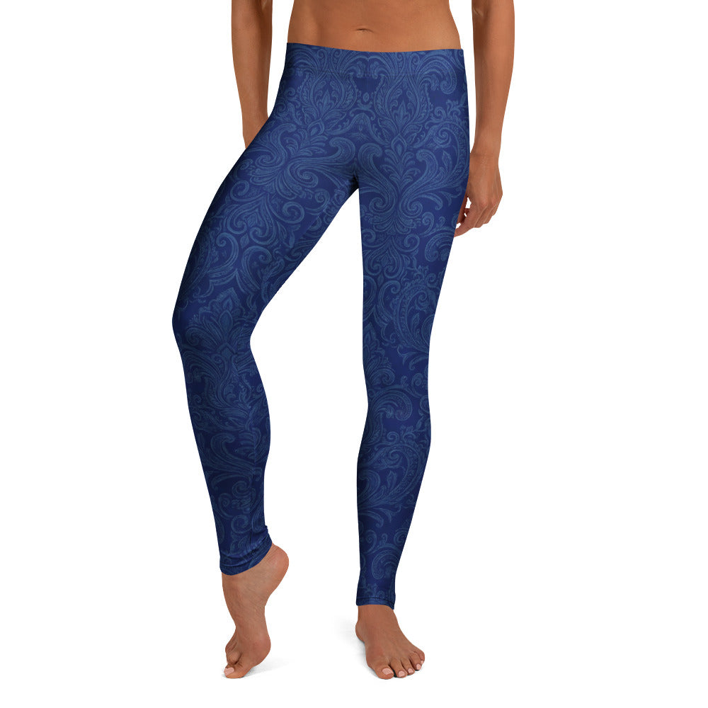 Personalisierte Damen Sportleggings Dunkelblau Ornament Muster Fitness Yoga Hose W891
