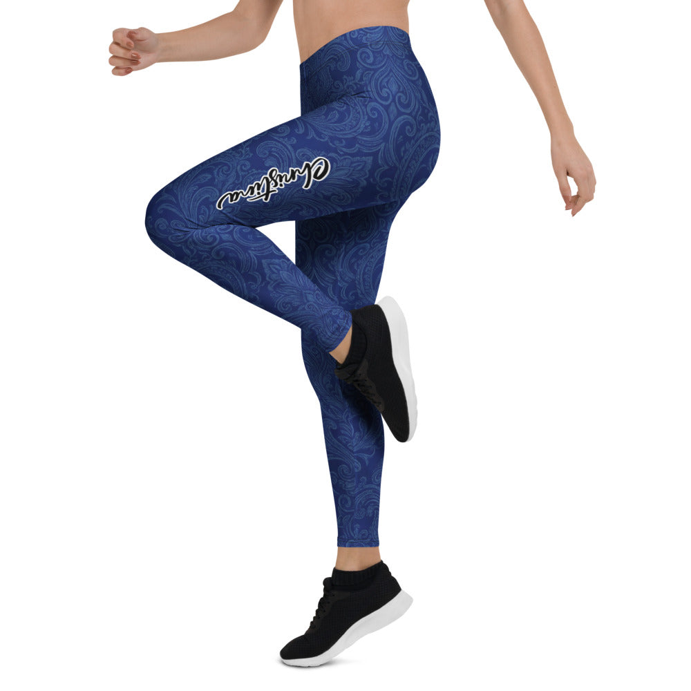 Personalisierte Damen Sportleggings Dunkelblau Ornament Muster Fitness Yoga Hose W891