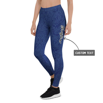 Personalisierte Damen Sportleggings Dunkelblau Ornament Muster Fitness Yoga Hose W891 - XL