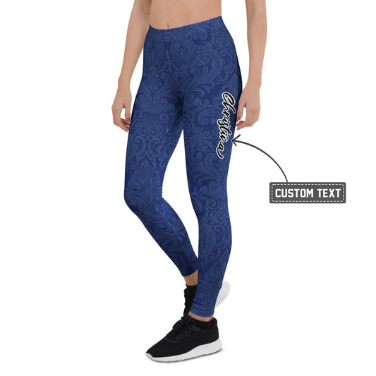 Personalisierte Damen Sportleggings Dunkelblau Ornament Muster Fitness Yoga Hose W891 - XL