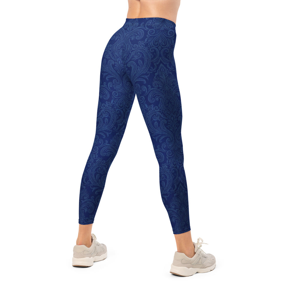 Personalisierte Damen Sportleggings Dunkelblau Ornament Muster Fitness Yoga Hose W891