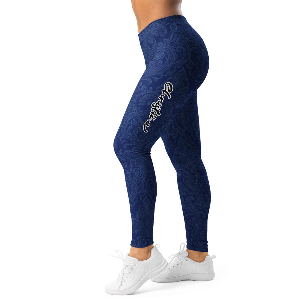 Personalisierte Damen Sportleggings Dunkelblau Ornament Muster Fitness Yoga Hose W891