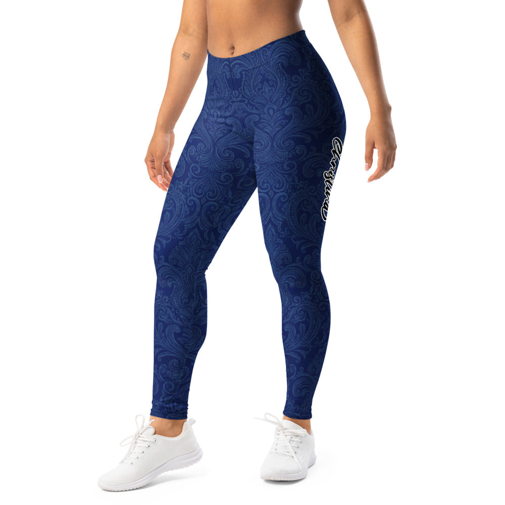 Personalisierte Damen Sportleggings Dunkelblau Ornament Muster Fitness Yoga Hose W891