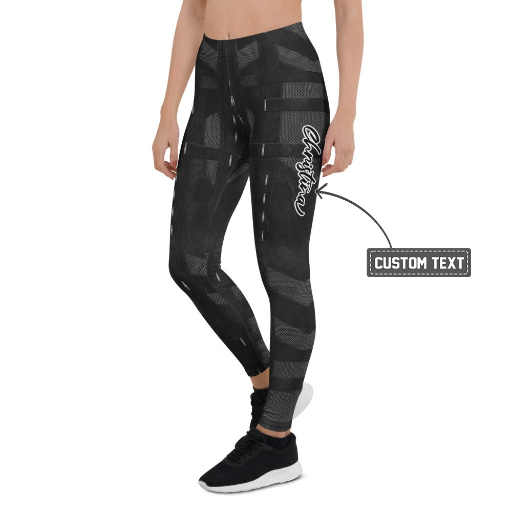 Personalisierte Damen Sportleggings Schwarz Technisches Design Fitness Leggings L144 - XL