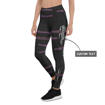 Personalisierte Sportleggings Damen Tactical Design Schwarz Lila Patronengurt Print Fitness Leggings V634 - XL