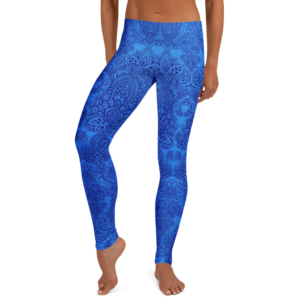 Personalisierte Sportleggings Damen Blau Mandala Design Yoga Fitness Leggings C934