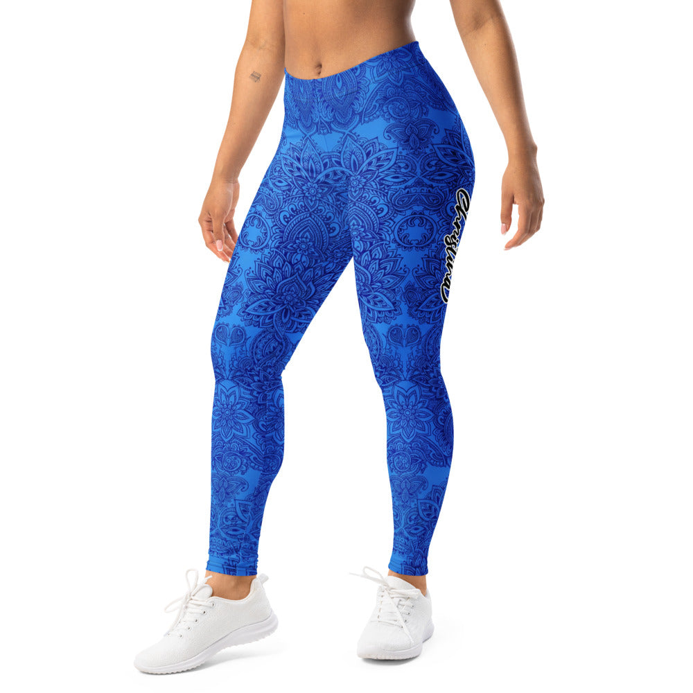 Personalisierte Sportleggings Damen Blau Mandala Design Yoga Fitness Leggings C934