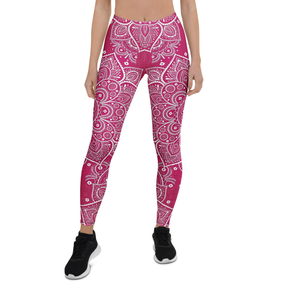 Personalisierte Damen Yoga Leggings Mandala Muster Beere Weiß Fitness Sportleggings D472