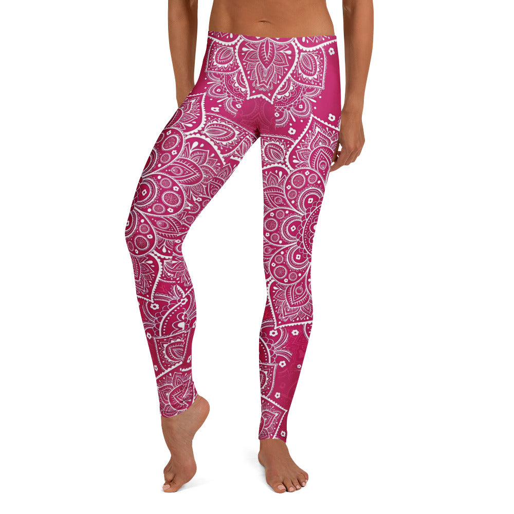 Personalisierte Damen Yoga Leggings Mandala Muster Beere Weiß Fitness Sportleggings D472