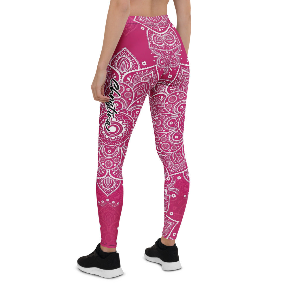 Personalisierte Damen Yoga Leggings Mandala Muster Beere Weiß Fitness Sportleggings D472
