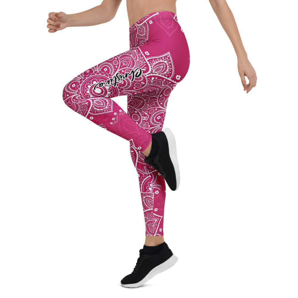 Personalisierte Damen Yoga Leggings Mandala Muster Beere Weiß Fitness Sportleggings D472