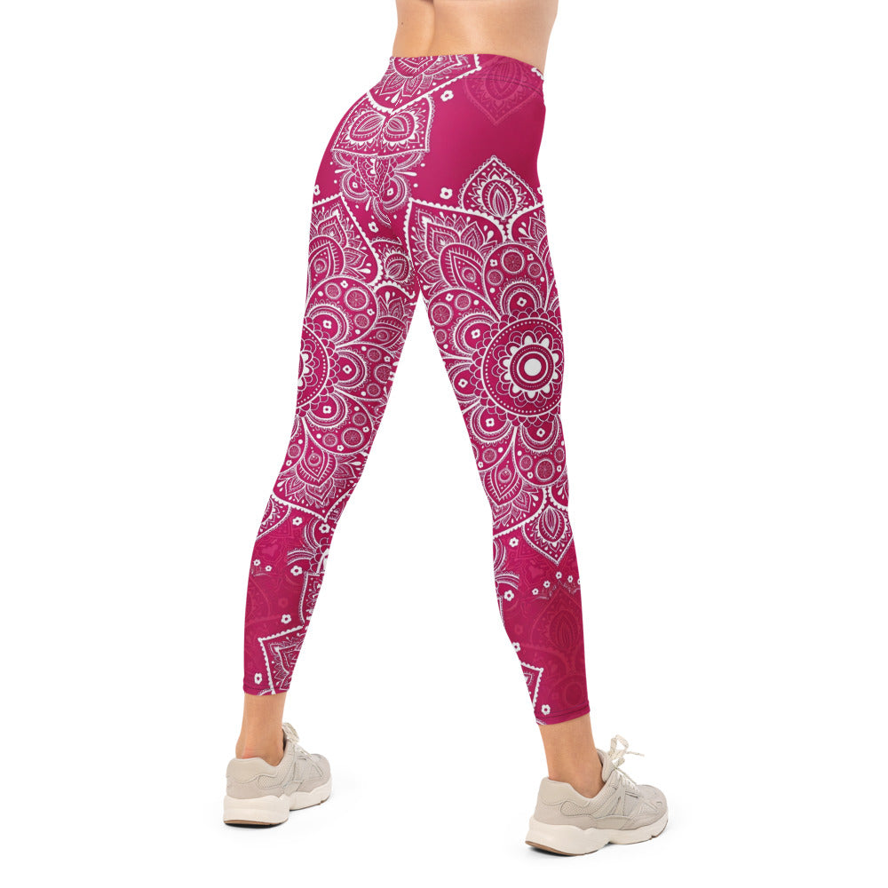 Personalisierte Damen Yoga Leggings Mandala Muster Beere Weiß Fitness Sportleggings D472