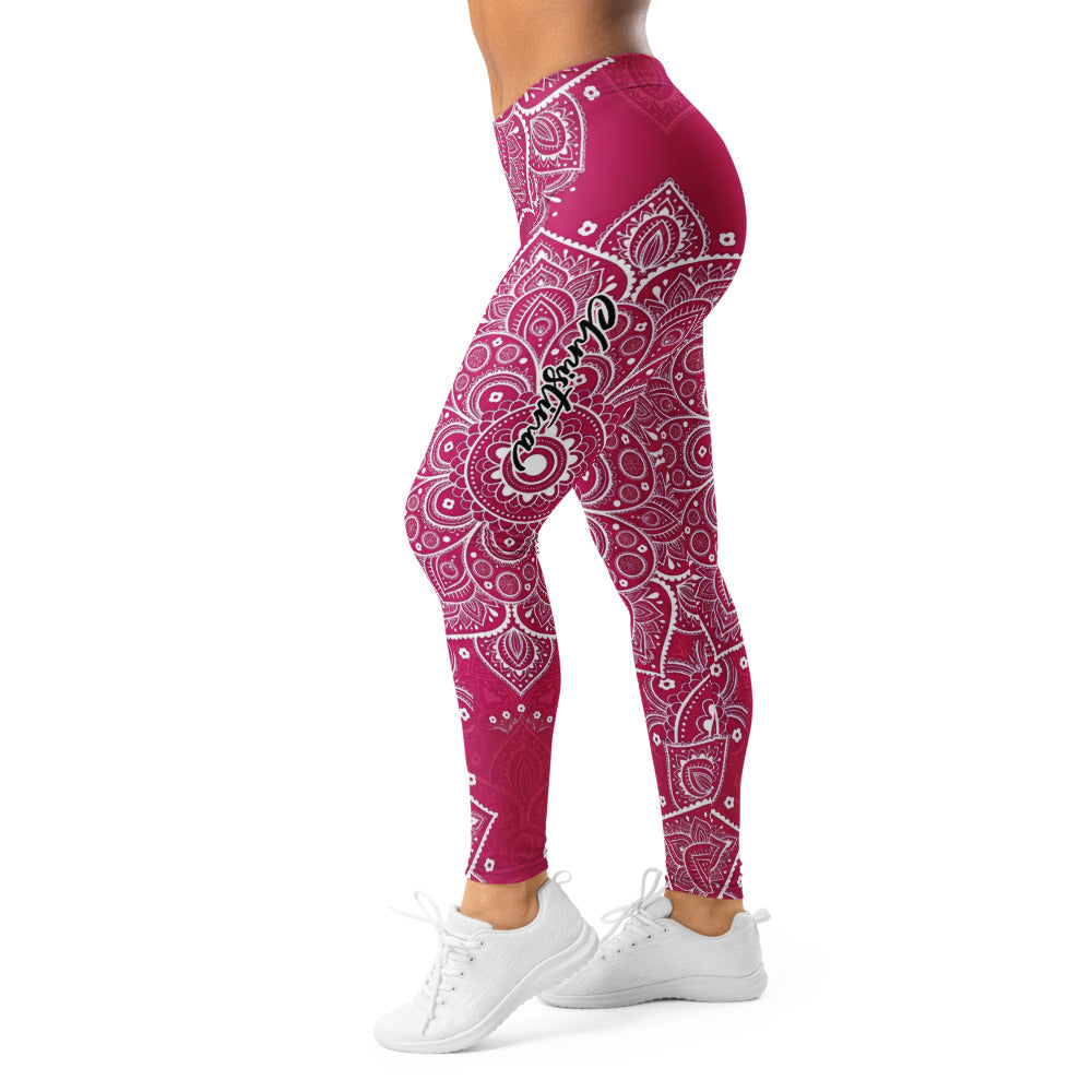 Personalisierte Damen Yoga Leggings Mandala Muster Beere Weiß Fitness Sportleggings D472