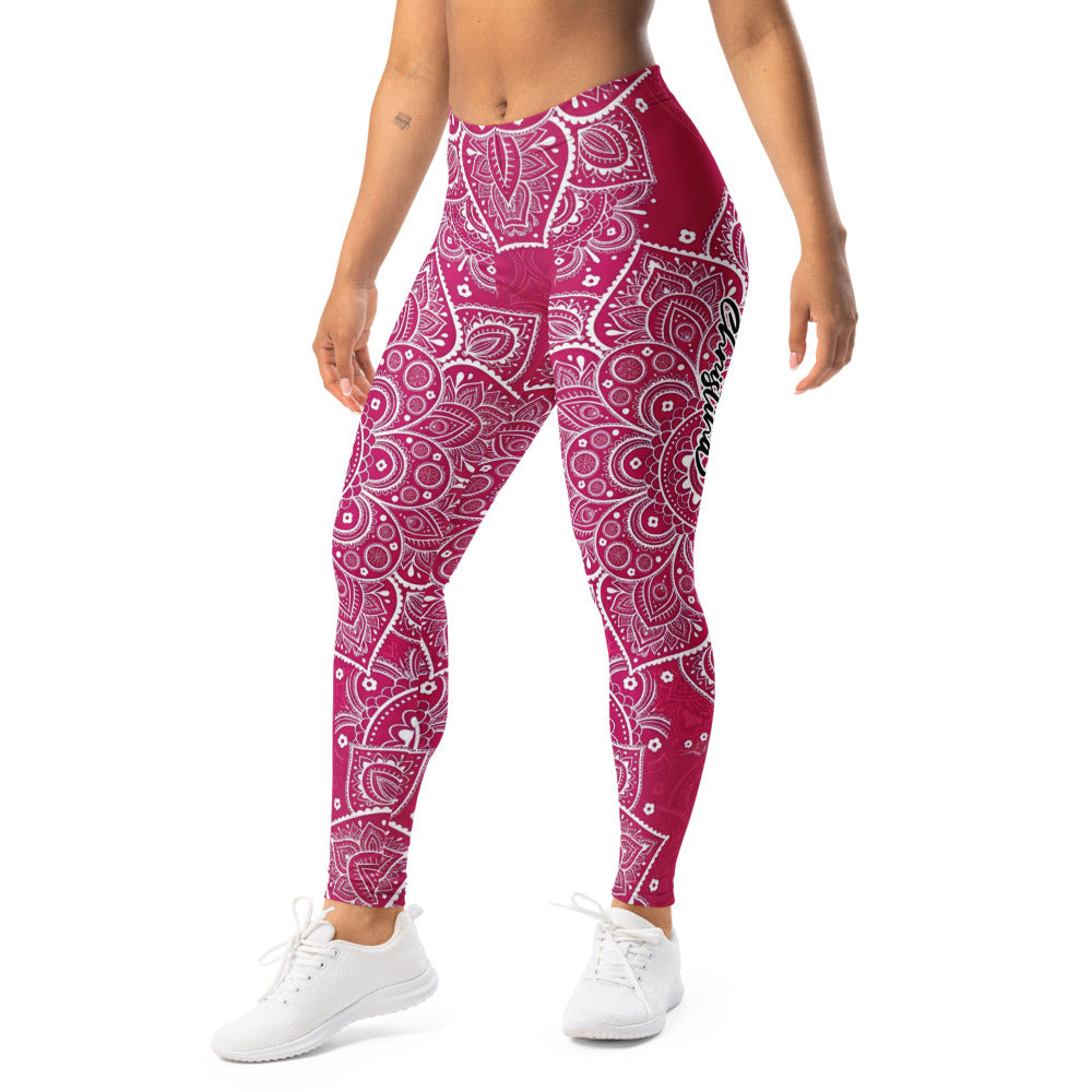Personalisierte Damen Yoga Leggings Mandala Muster Beere Weiß Fitness Sportleggings D472