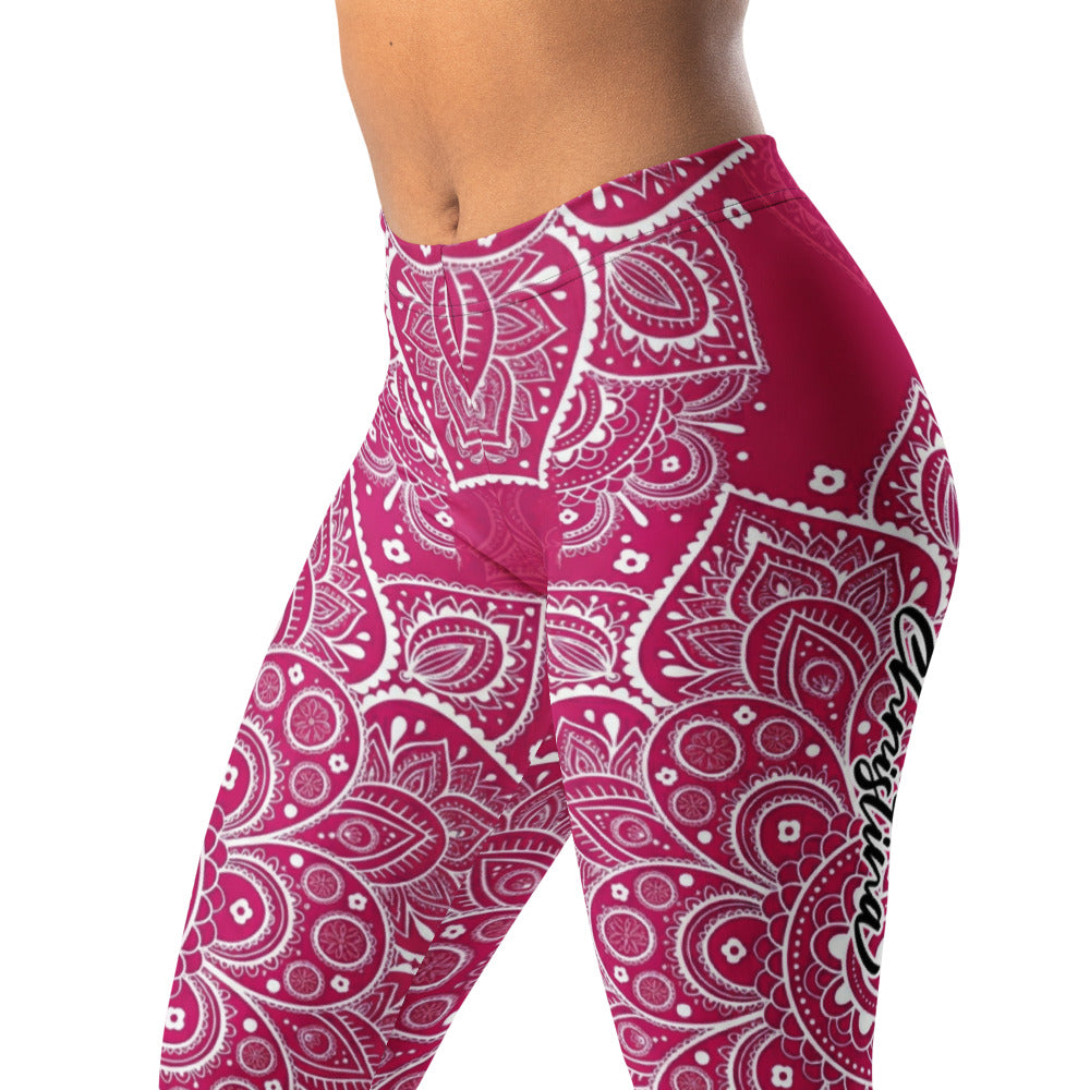 Personalisierte Damen Yoga Leggings Mandala Muster Beere Weiß Fitness Sportleggings D472