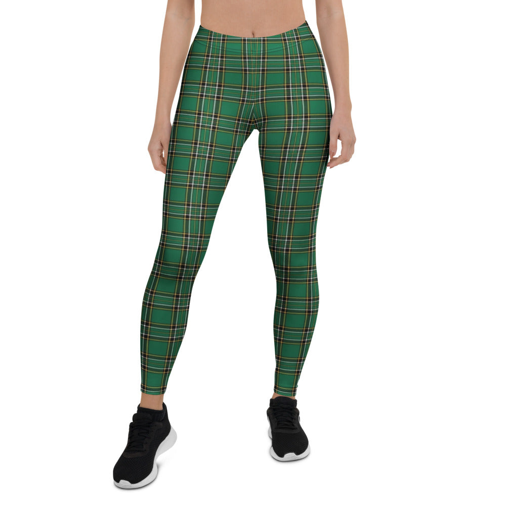 Personalisierte Damen Sportleggings Karomuster Grün Schottenkaro Fitness Leggings Yoga Hose Kariert R778