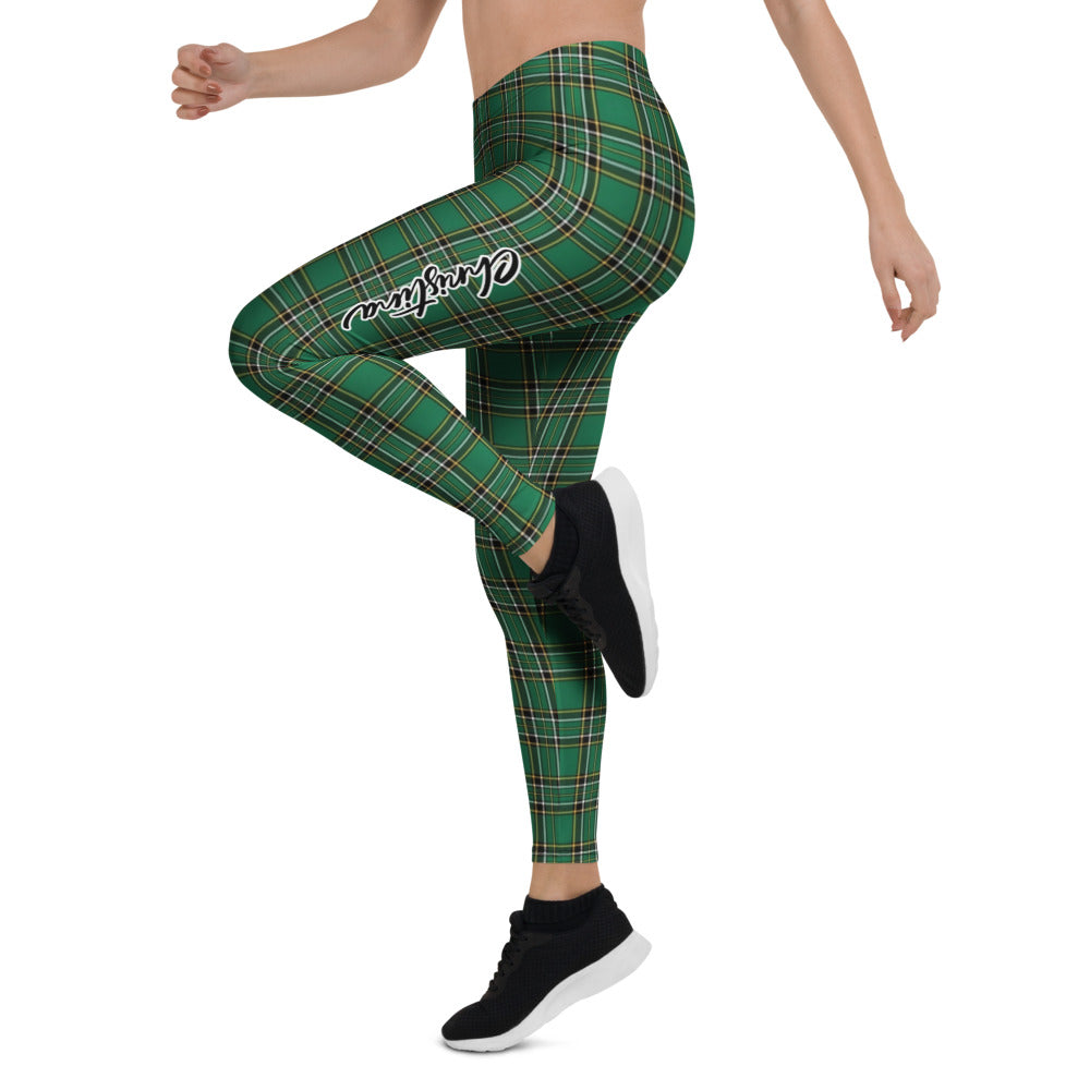 Personalisierte Damen Sportleggings Karomuster Grün Schottenkaro Fitness Leggings Yoga Hose Kariert R778