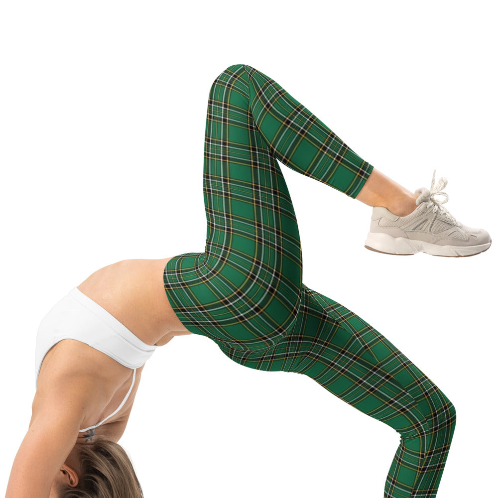 Personalisierte Damen Sportleggings Karomuster Grün Schottenkaro Fitness Leggings Yoga Hose Kariert R778