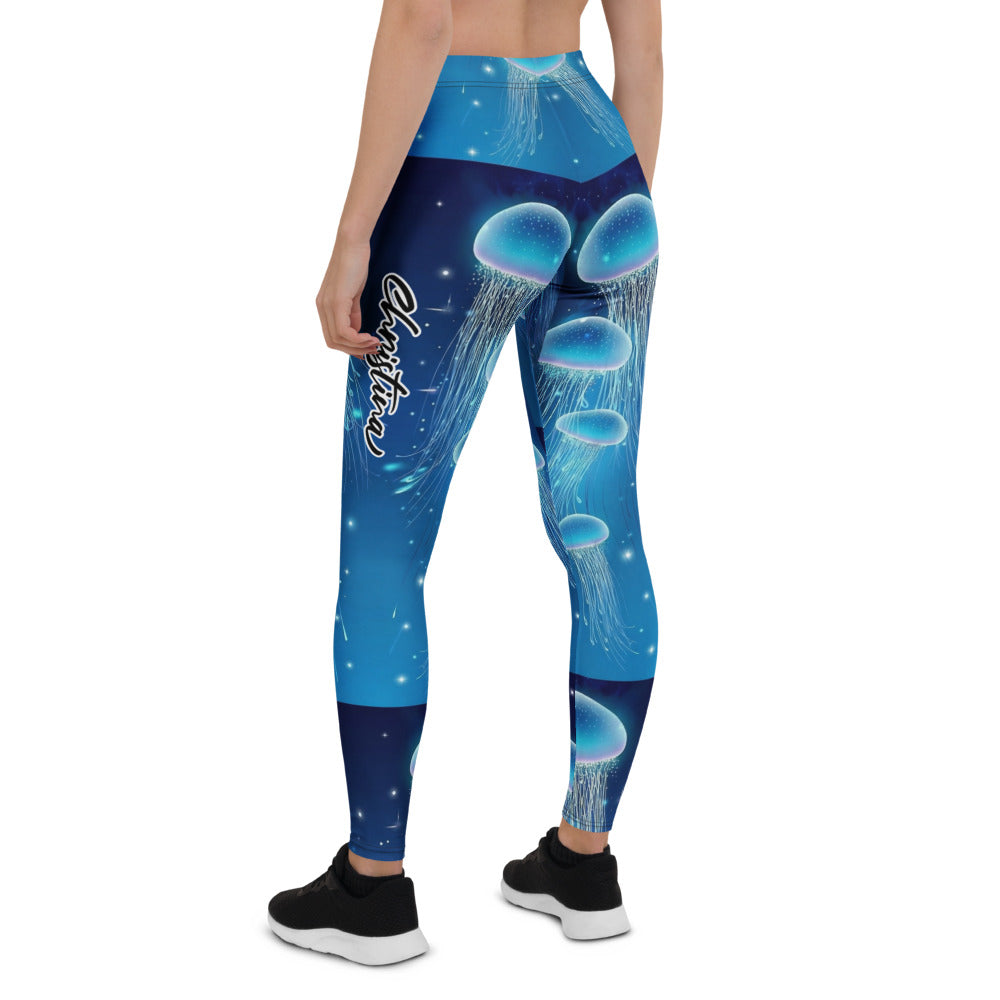 Personalisierte Damen Sportleggings Quallen Motiv Blau Ozean Design Fitness Yoga Leggings S247